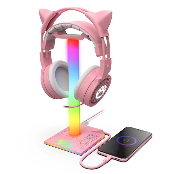 RGB Gaming Headphone Stand com portas USB