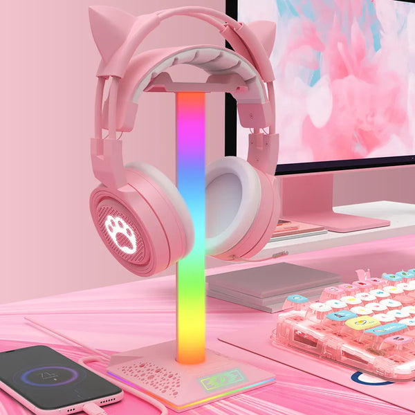 RGB Gaming Headphone Stand com portas USB