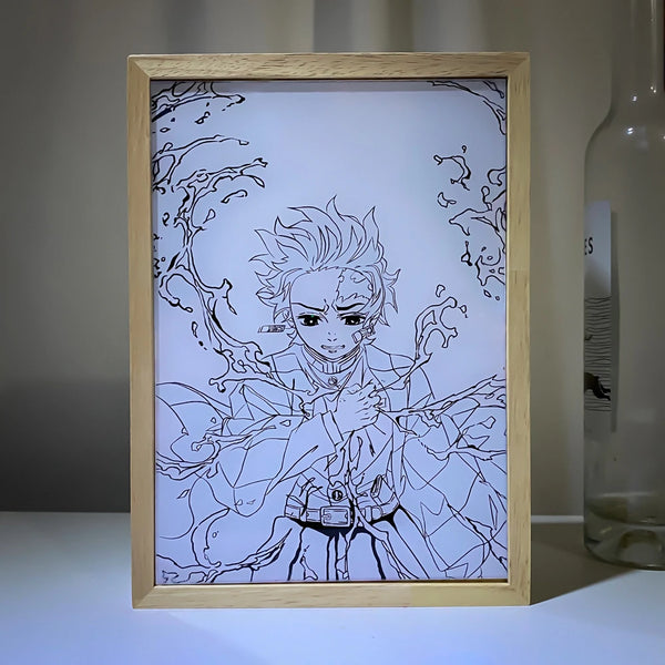 Quadro de LED pintado demon slayer para decoração 3 opções de luzes